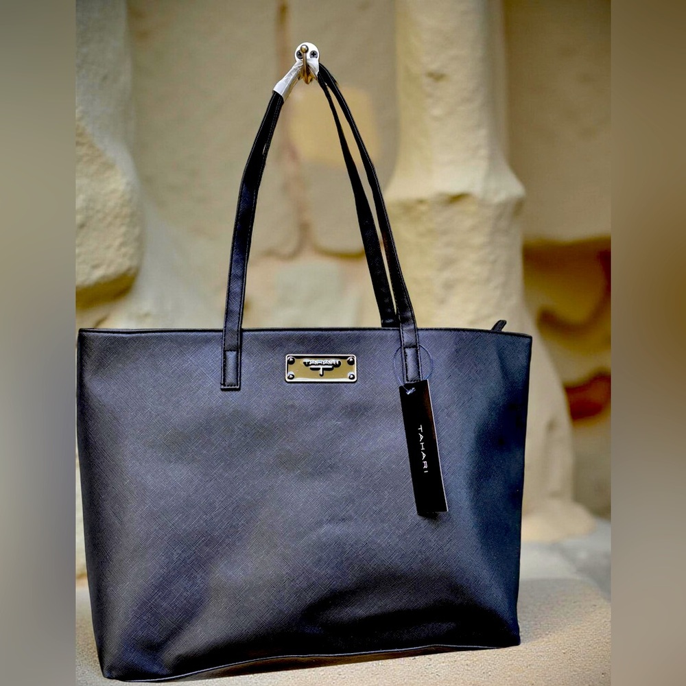 T Tahari  Black Saffiano Leather Tote NWT